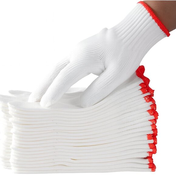12Pairs (52g)Cotton Work Gloves – Breathable Knit Safety Gloves w/ Red Cuff - Picture 1 of 6